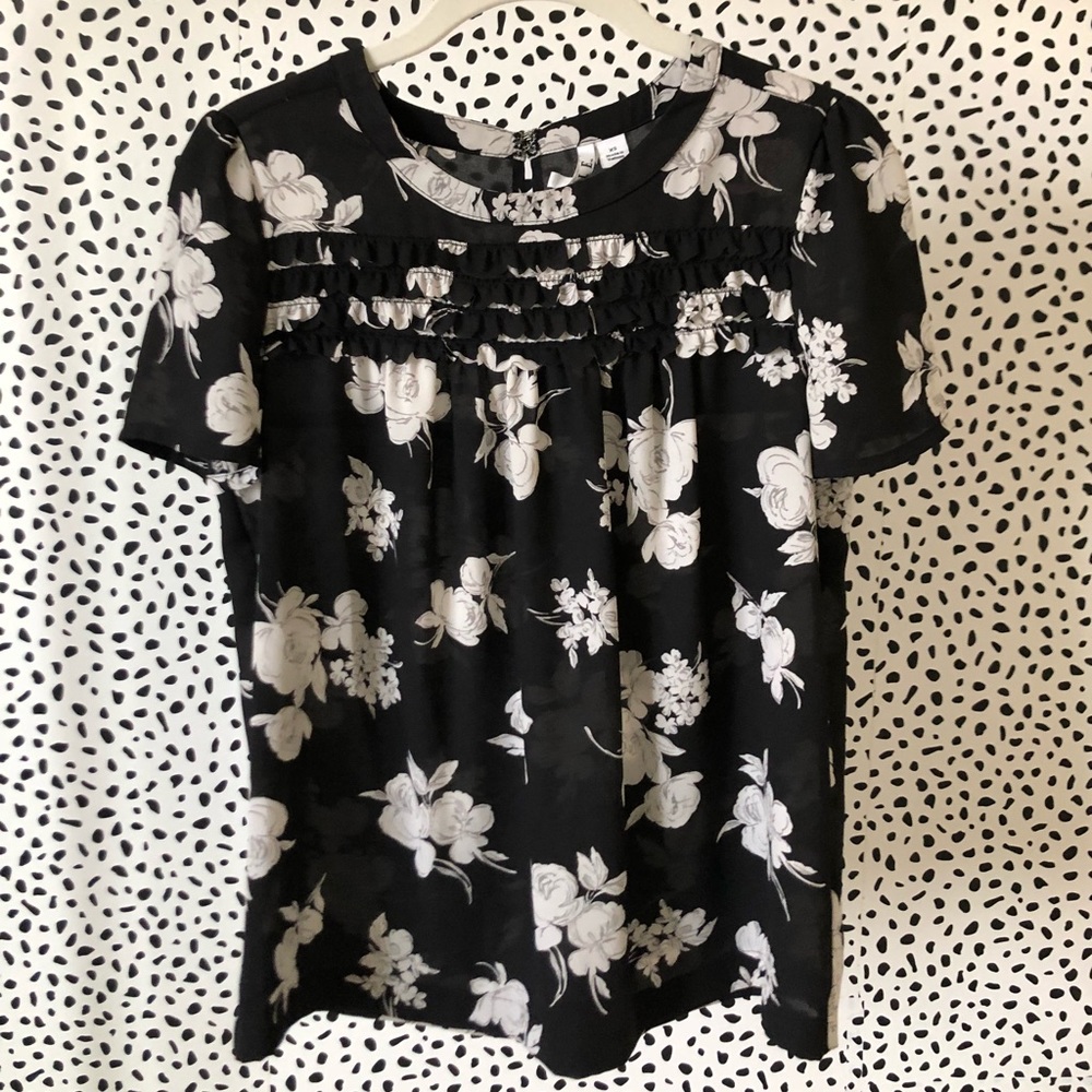 Black and white floral blouse